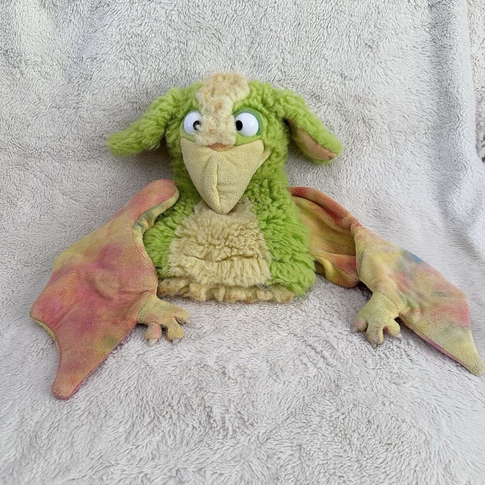Rare Folkmanis Twickety Folk Hand Puppet Green Winged Bird Monster Dinosaur